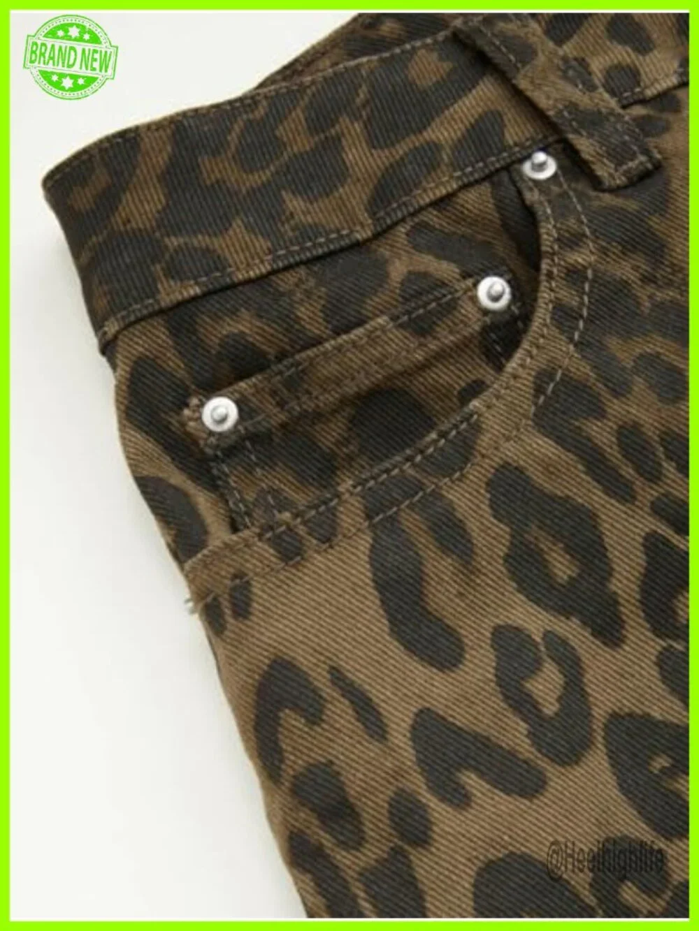 Leopard Print Denim Jean Shorts High Rise Frayed Hem Casual Summer